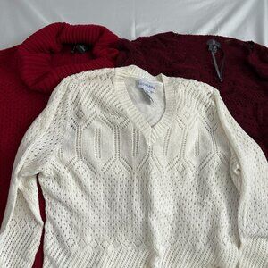 3 Womens Sweaters Bundle Size XL Red White Knit Styles By New Directions Buffalo